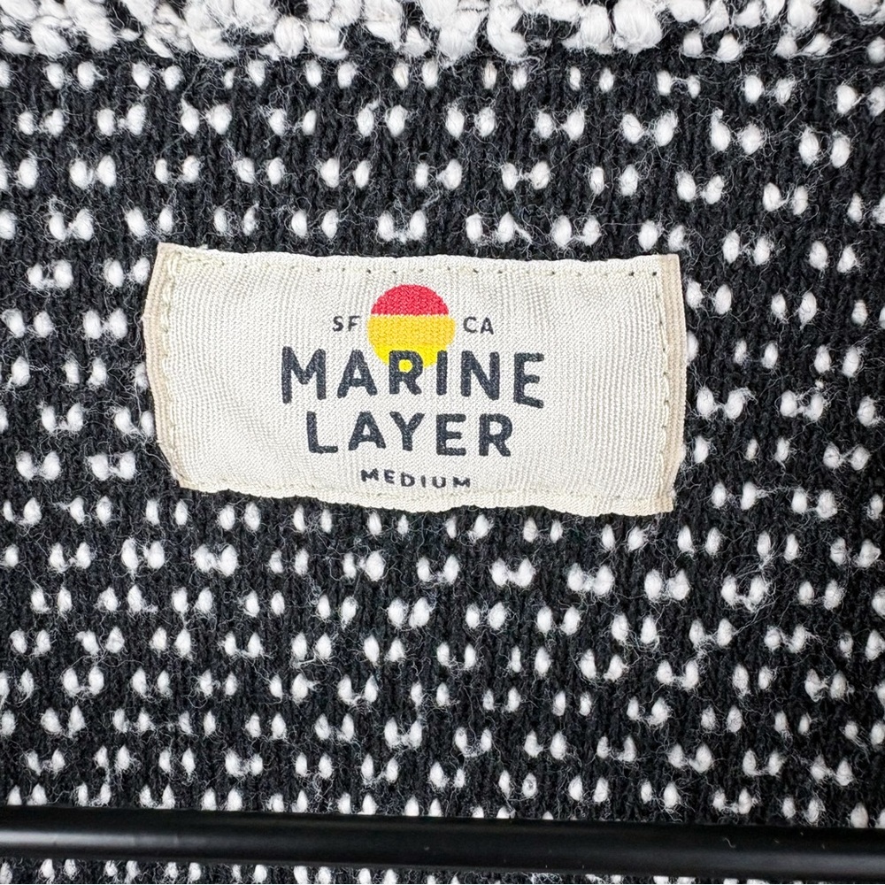 Marine Layer Birdseye Blazer Cardigan Sweater Knit Jacket White Black Medium - Picture 4 of 8